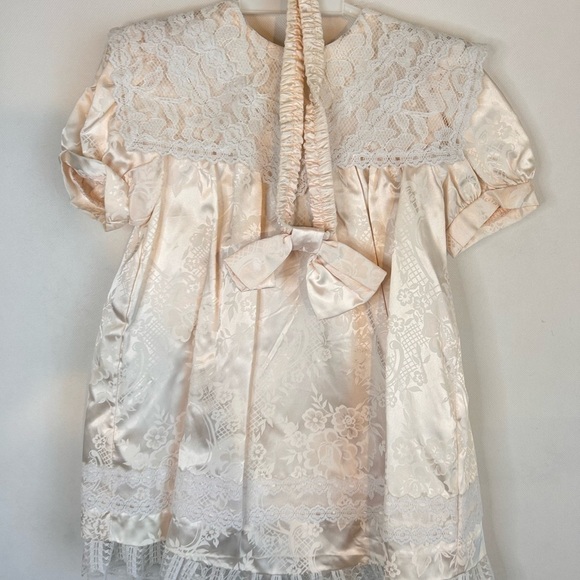 VTG Gunne Sax  Toddler Girl Dress Ivory Pink Lace Satin 3T Bloomers Head Band - Picture 8 of 9
